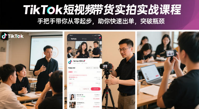 TikTok短视频带货实拍实战课程，手把手带你从零起步，助你快速出单，突破瓶颈-沐风资源库