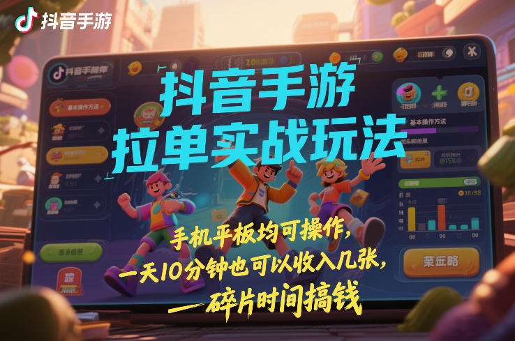 抖音手游拉单实战玩法，手机平板均可操作，一天10分钟也可以收入几张，碎片时间搞钱【揭秘】-沐风资源库