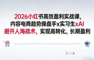 2026小红书高效盈利实战课，内容电商趋势操盘手x实习生xAI，避开人海战术，实现高转化，长期盈利-沐风资源库