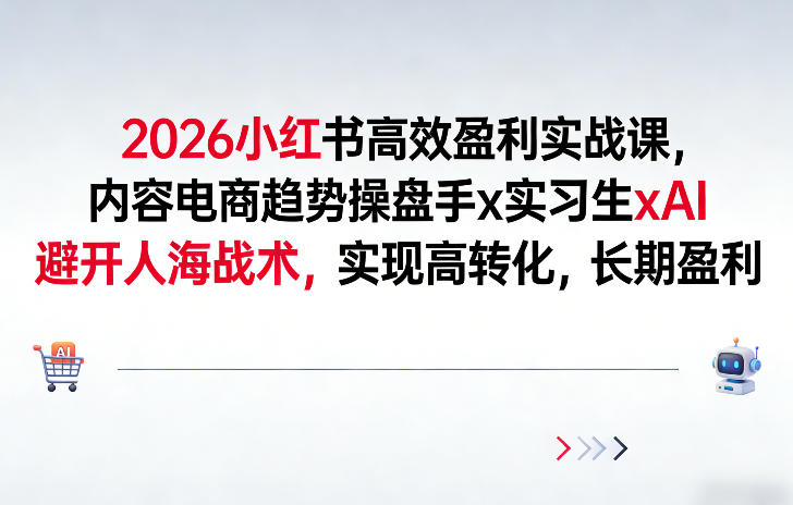 2026小红书高效盈利实战课，内容电商趋势操盘手x实习生xAI，避开人海战术，实现高转化，长期盈利-沐风资源库