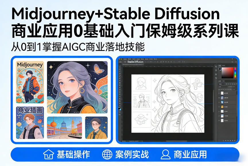 AIGC商业应用Midjourney+Stable Diffusion教程，0基础入门保姆级系列课-沐风资源库