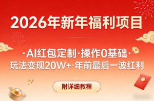 新年福利项目,AI红包定制,操作0基础,玩法变现20W+年前最后一波红利,附详细教程-沐风资源库