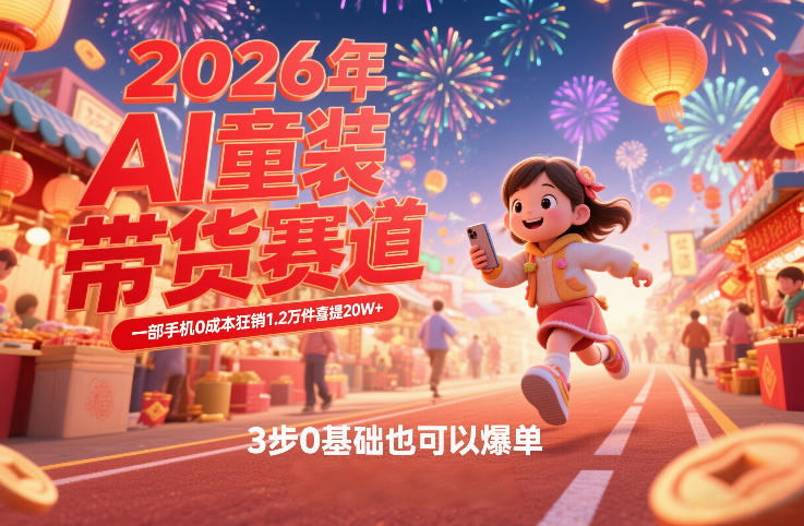 AI童装新春带货赛道，一部手机0成本狂销1.2万件喜提20W+，3步0基础也可以爆单-沐风资源库
