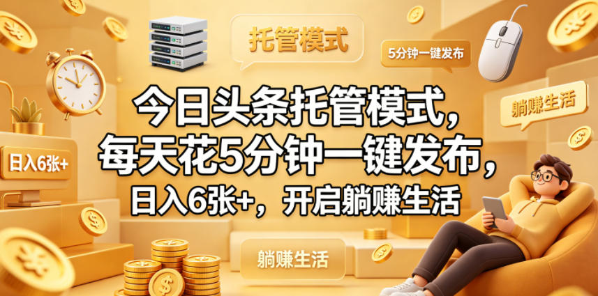 今日头条托管模式，每天花5分钟一键发布，日入6张+，开启躺賺生活【揭秘】-沐风资源库