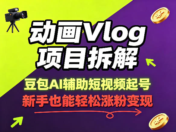动画Vlog项目拆解，豆包AI辅助短视频起号，新手也能轻松涨粉，43条作品涨粉8.3W-沐风资源库