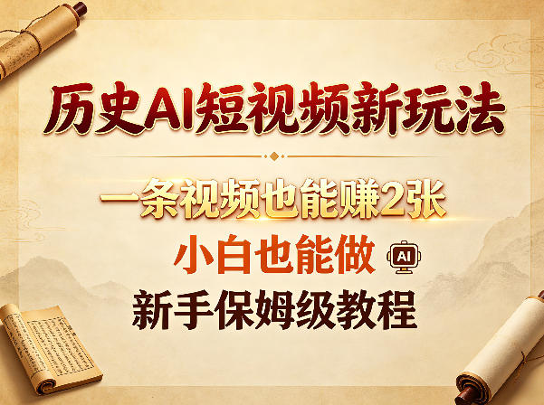 历史AI短视频新玩法，一条视频也能賺2张，小白也能做，新手保姆级教程-沐风资源库