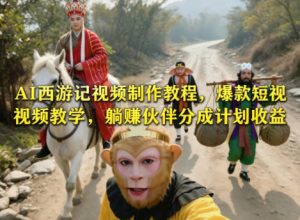 AI西游记视频制作教程，爆款短视频教学，躺賺伙伴分成计划收益-沐风资源库