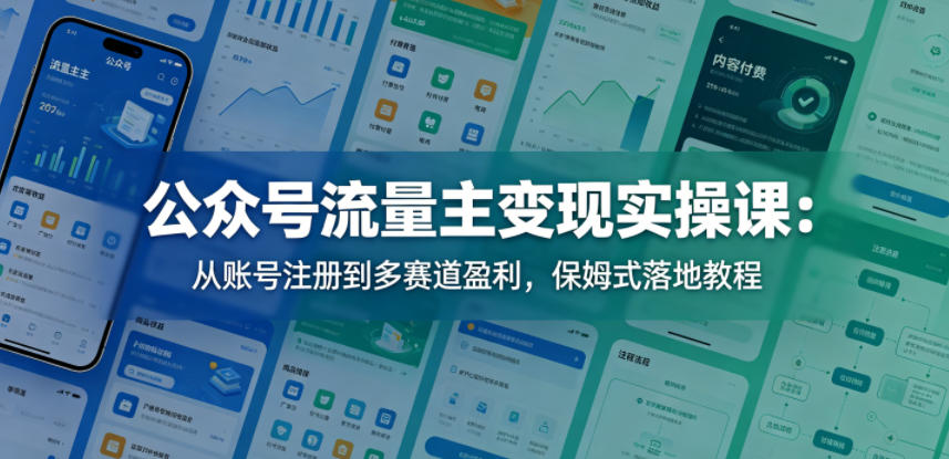 公众号流量主变现实操课：从账号注册到多赛道盈利，保姆式落地教程-沐风资源库