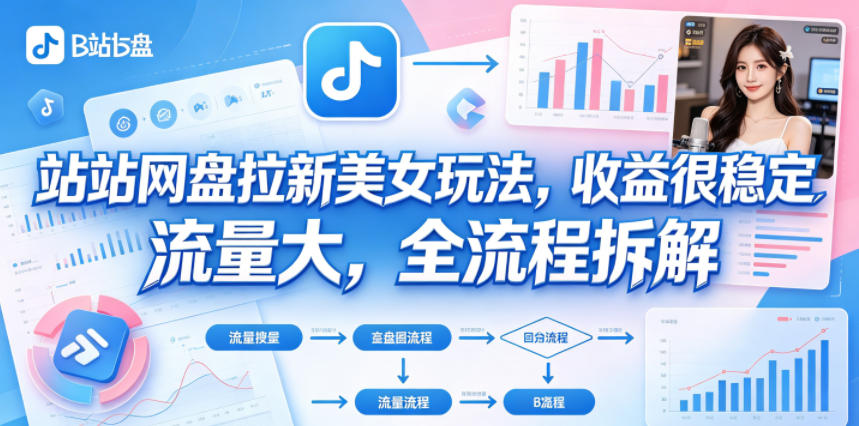 B站网盘拉新美女玩法，收益很稳定，流量大，全流程拆解-沐风资源库