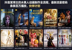 抖音某博主的水果人动画制作全流程，最新流量密码，条条百万播放，伙伴计划|分成计划|商单|收徒等-沐风资源库