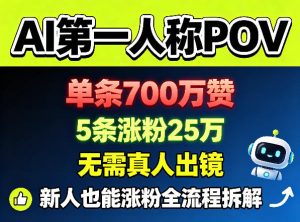 AI第一人称POV，单条700W赞，5条涨粉25W，无需真人出镜，新人也能涨粉全流程拆解-沐风资源库