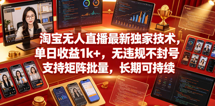 淘宝无人直播最新独家技术，单日收益1k+，无违规不封号，支持矩阵批量，长期可持续【揭秘】-沐风资源库