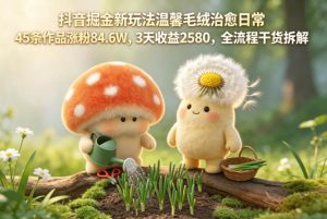 抖音掘金新玩法温馨毛绒治愈日常，45条作品涨粉84.6W，3天收益2580，全流程干货拆解-沐风资源库