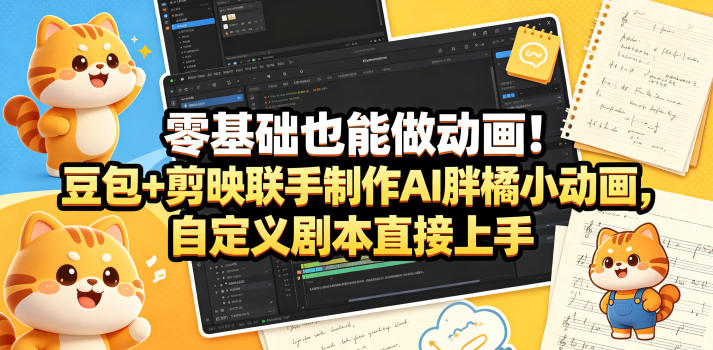 零基础也能做动画！豆包+剪映联手制作AI胖橘小动画，自定义剧本直接上手-沐风资源库