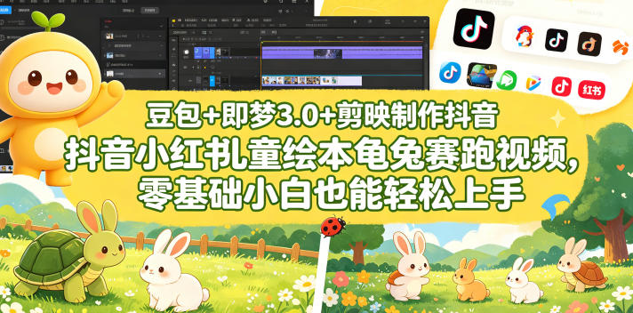 豆包＋即梦3.0+剪映制作抖音小红书儿童绘本龟兔赛跑视频，零基础小白也能轻松上手-沐风资源库