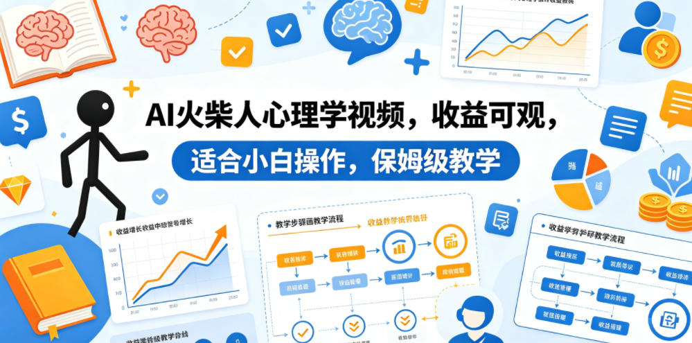 AI火柴人心理学视频，收益可观，适合小白操作，保姆级教学-沐风资源库