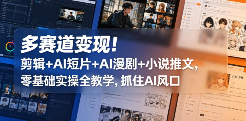 多赛道变现！剪辑+AI短片+AI漫剧+小说推文，零基础实操全教学，抓住AI风口-沐风资源库