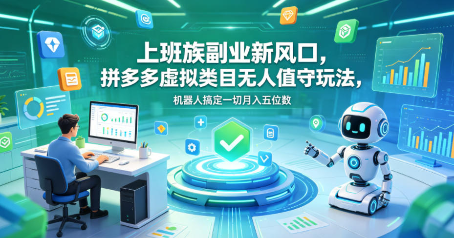 上班族副业新风口，拼多多虚拟类目无人值守玩法，机器人搞定一切月入五位数【揭秘】-沐风资源库