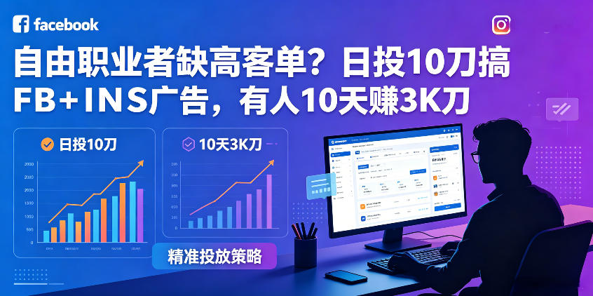 自由职业者缺高客单？日投10刀搞FB+INS广告，有人10天赚3K刀！【原创双语字幕】-沐风资源库