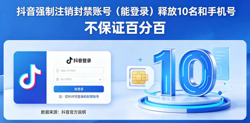 抖音强制注销F禁账号（能登录）释放10名和手机号，不保证百分百-沐风资源库