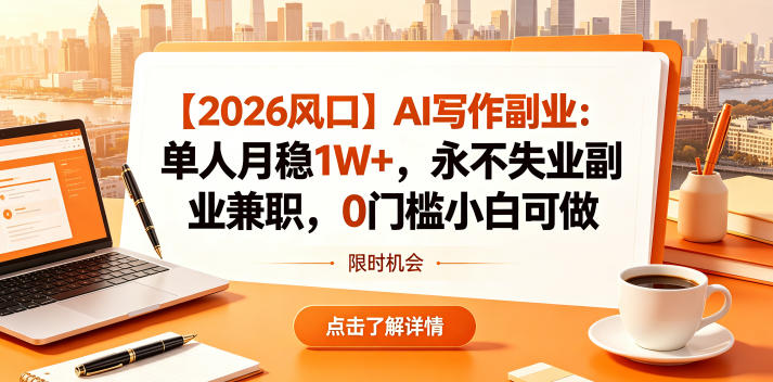 【2026风口】AI写作副业：单人月稳1W+，永不失业副业兼职，0门槛小白可做【揭秘】-沐风资源库