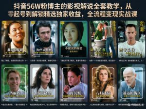 抖音56W粉博主的影视解说全套教学，从零起号到解锁精选独家收益，全流程变现实战课-沐风资源库