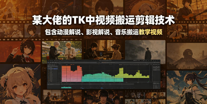 某大佬的TK中视频搬运剪辑技术，包含动漫解说、影视解说、音乐搬运教学视频-沐风资源库