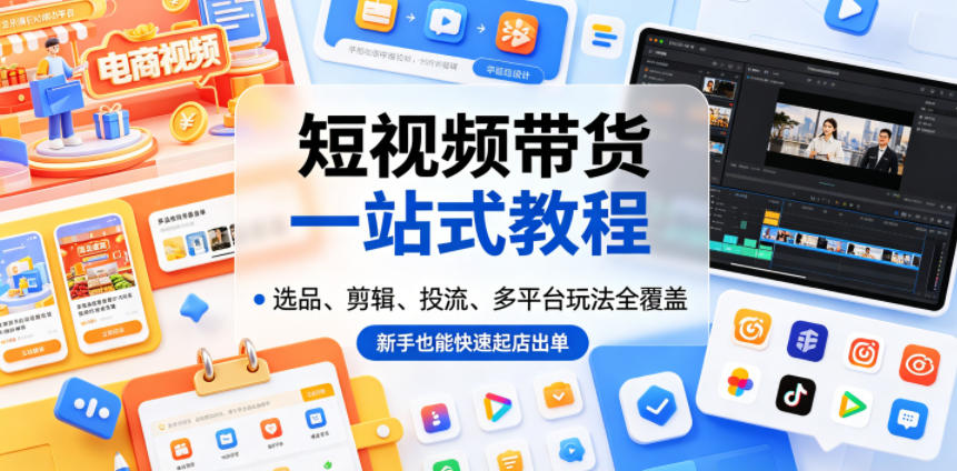 短视频带货一站式教程，选品、剪辑、投流、多平台玩法全覆盖，新手也能快速起店出单-沐风资源库
