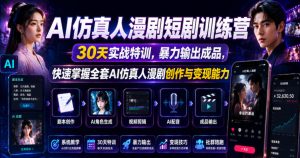 AI仿真人漫剧短剧训练营，30天实战特训，暴力输出成品，快速掌握全套AI仿真人漫剧创作与变现能力-沐风资源库