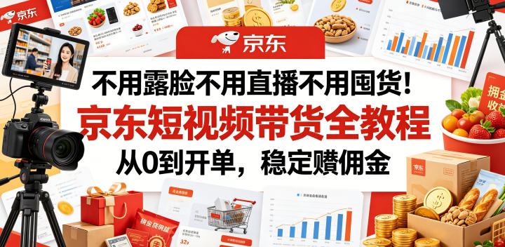 不用露脸不用直播不用囤货！京东短视频带货全教程，从0到开单，稳定賺佣金-沐风资源库