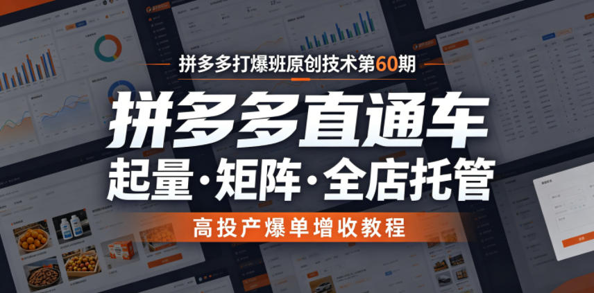 拼多多打爆班原创技术第60期，拼多多直通车，起量・矩阵・全店托管，高投产爆单增收教程-沐风资源库