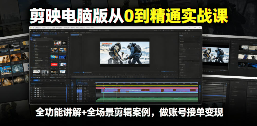 剪映电脑版从0到精通实战课，全功能讲解+全场景剪辑案例，做账号接单变现-沐风资源库