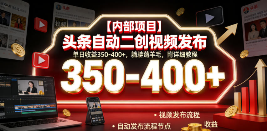 【内部项目】头条自动二创视频发布，单日收益350-400+，躺賺薅羊毛，附详细教程【揭秘】-沐风资源库