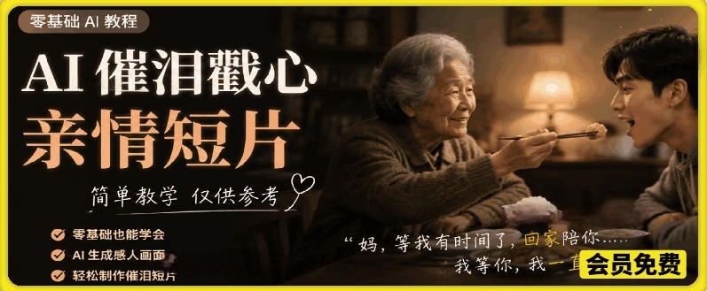 AI催泪戳心亲情短片，零基础AI教程，简单教学仅供参考-沐风资源库