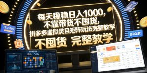 每天稳稳日入1000，不靠带货不囤货，拼多多虚拟类目矩阵玩法完整教学【揭秘】-沐风资源库