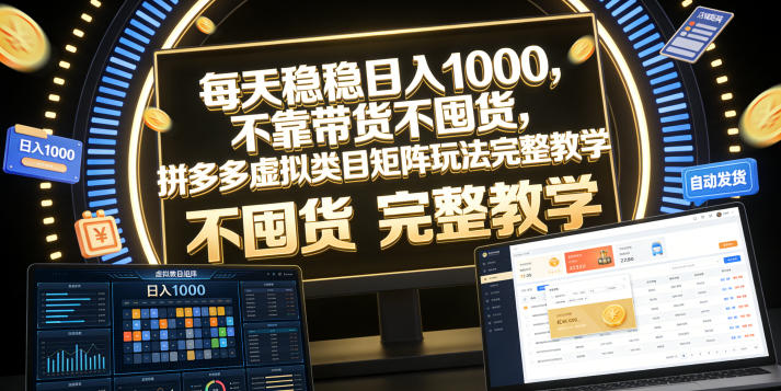 每天稳稳日入1000，不靠带货不囤货，拼多多虚拟类目矩阵玩法完整教学【揭秘】-沐风资源库