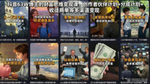 抖音63W博主的财富思维变现课,创作者伙伴计划+分成计划+收徒商单等多渠道变现-沐风资源库