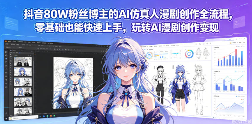抖音80W粉丝博主的AI仿真人漫剧创作全流程，零基础也能快速上手，玩转AI漫剧创作变现-沐风资源库