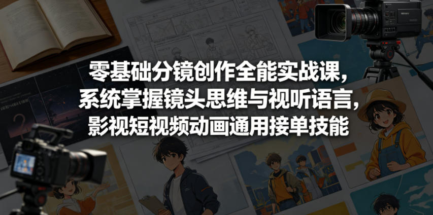 零基础分镜创作全能实战课，系统掌握镜头思维与视听语言，影视短视频动画通用接单技能-沐风资源库