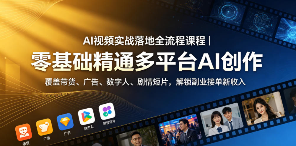 AI视频实战落地全流程课程｜零基础精通多平台AI创作，覆盖带货、广告、数字人、剧情短片，解锁副业接单新收入-沐风资源库