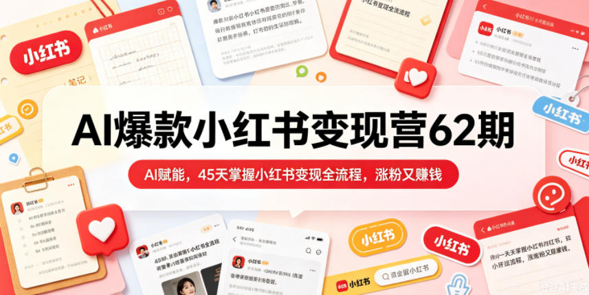 AI爆款小红书变现营62期2026年5月，AI赋能，45天掌握小红书变现全流程，涨粉又賺钱-沐风资源库