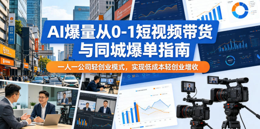 AI爆量从0-1短视频带货与同城爆单指南，一人一公司轻创业模式，实现低成本轻创业增收-沐风资源库