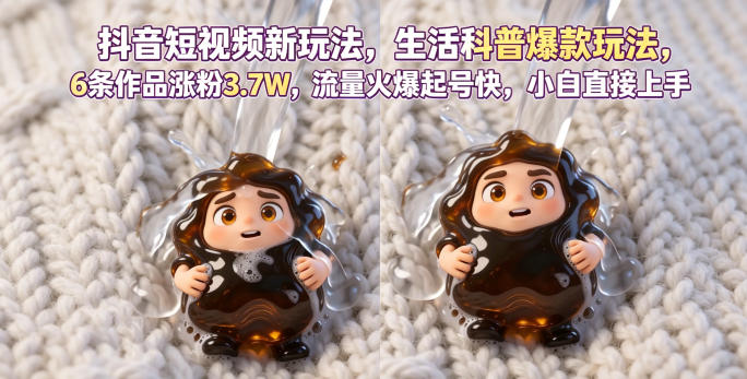抖音短视频新玩法生活科普爆款玩法，6条作品涨粉3.7W，流量火爆起号快，小白直接上手操作，可撸创作者伙伴计划-沐风资源库