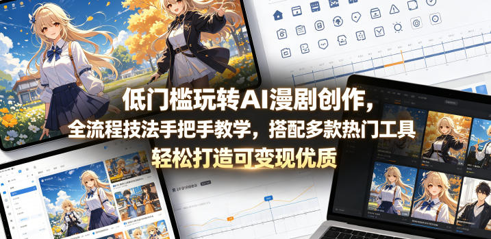 低门槛玩转AI漫剧创作，全流程技法手把手教学，搭配多款热门工具，轻松打造可变现优质作品-沐风资源库