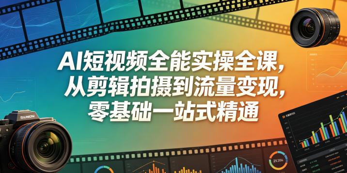 AI短视频全能实操全课，从剪辑拍摄到流量变现，零基础一站式精通-沐风资源库