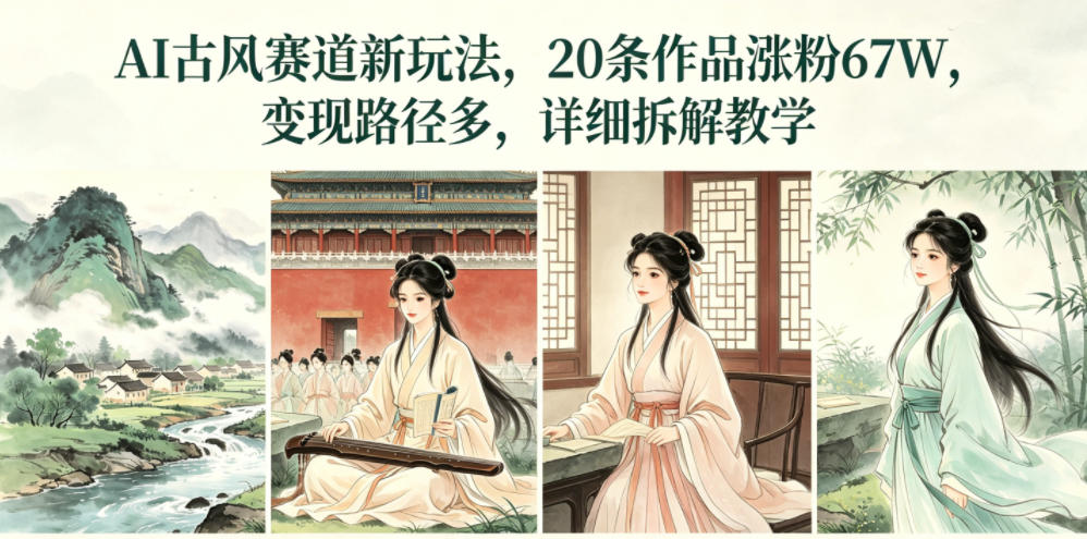 AI古风赛道新玩法，20条作品涨粉67W，变现路径多，详细拆解教学-沐风资源库