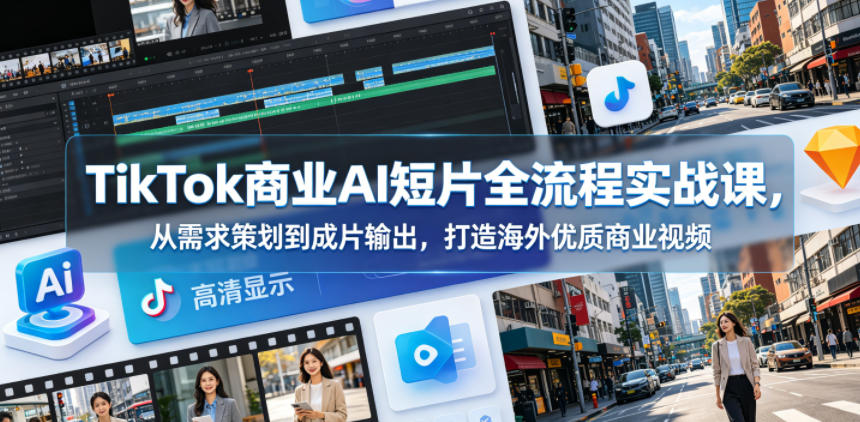 TikTok商业AI短片全流程实战课，从需求策划到成片输出，打造海外优质商业视频-沐风资源库