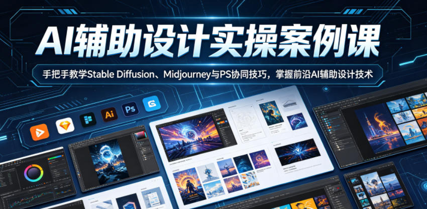 AI辅助设计实操案例课，手把手教学Stable Diffusion、Midjourney与PS协同技巧，掌握前沿AI辅助设计技术-沐风资源库